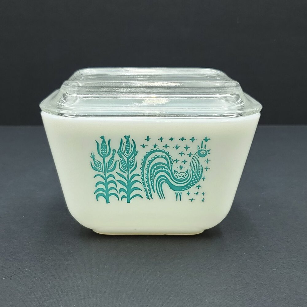 Pyrex Amish Butterprint 1.5 Cup Refrigerator Dish 501B Turquoise Fridgie & Lid